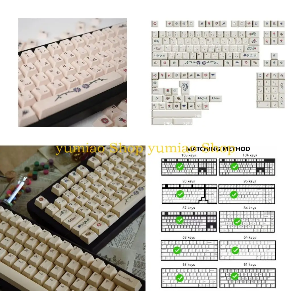 

587B 135 Keycaps Ergonomic PBT Keycap Set Mysterious Voynich Manuscript Theme