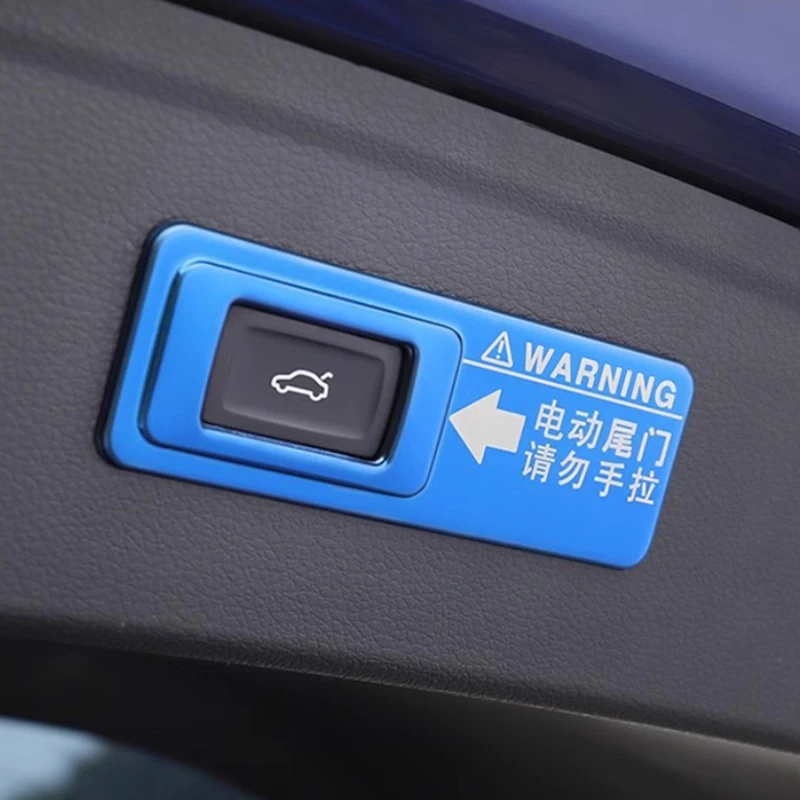 Car Trunk Warning Sticker Electric Tailgate Lifting Cover Car Electric Tail Door Switch Button Frame Decoration Car Accessories