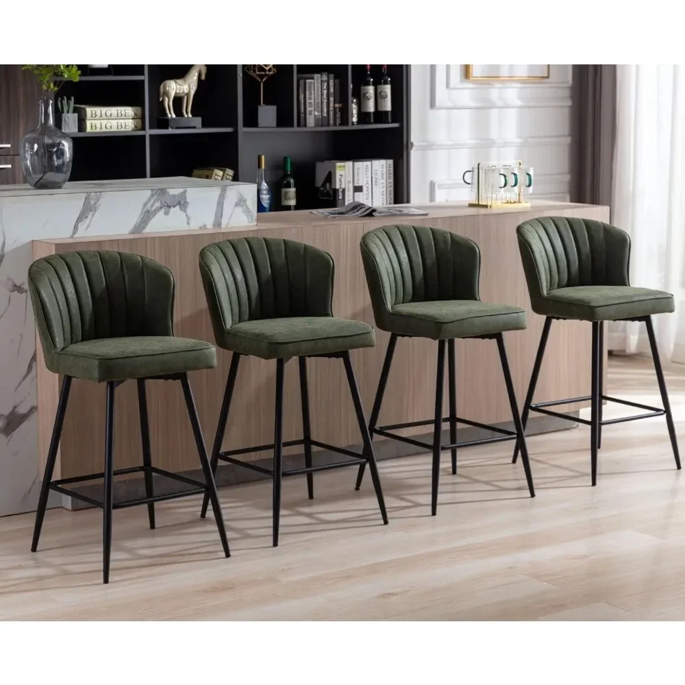 26 inch counter height bar stool set with 4 leather counter stools, modern and comfortable bar chairs with backrests