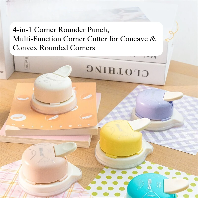 4‑in‑1 Corner Rounder Punch，MPaper Photo Card Chamfer & Round Corner Tool，Makes Concave Internal Radius & Convex Round Corners