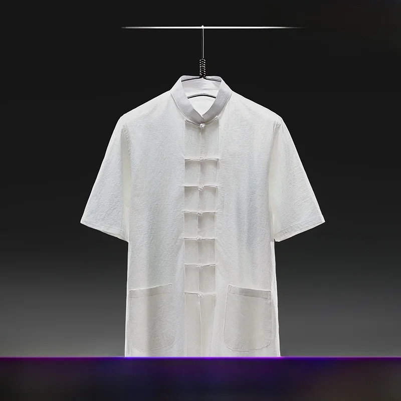 

High-End Chinese Traditional Medicine Health Care Center Work orm Men's Cotton Linen Top Faionable Urban Sle irt