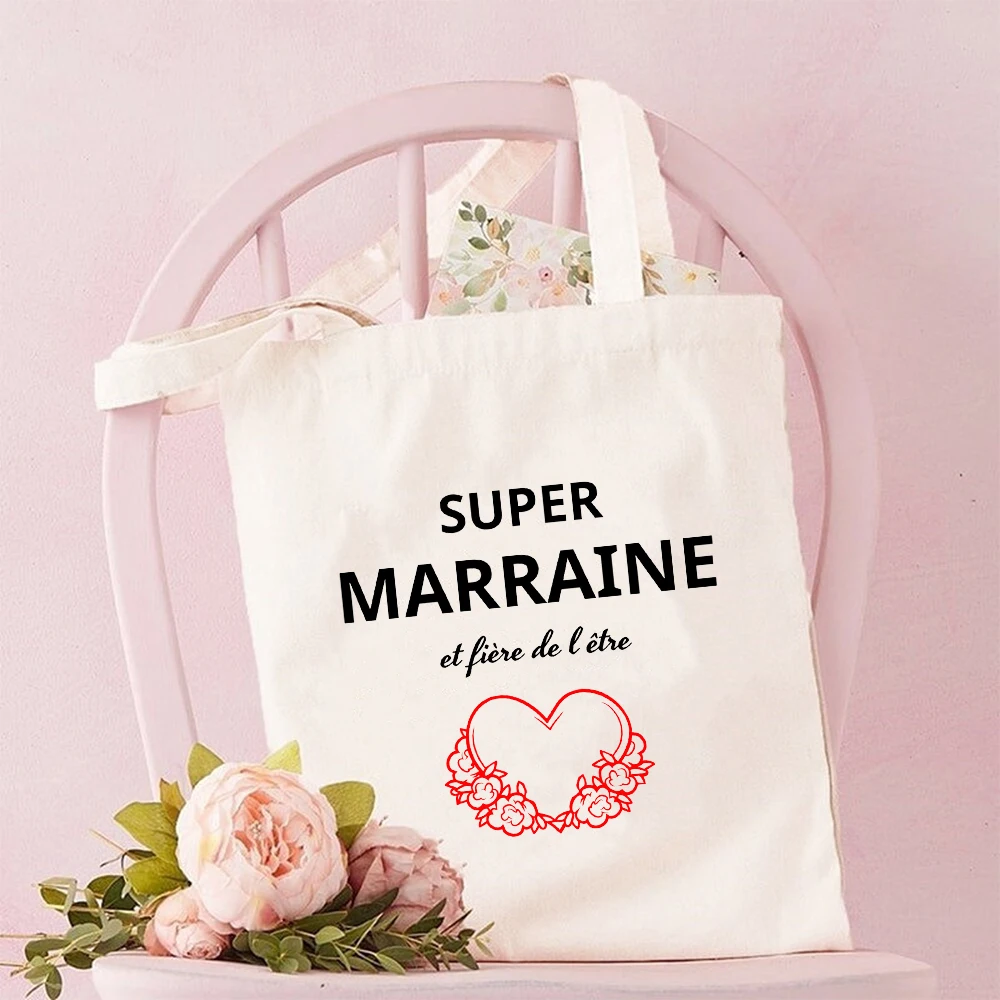 Bolso de hombro con estampado de Super Marraine para mujer, bolsa de lona, bolso de mano, bolso de almacenamiento de viaje, bolsa de compras, regalos para ella