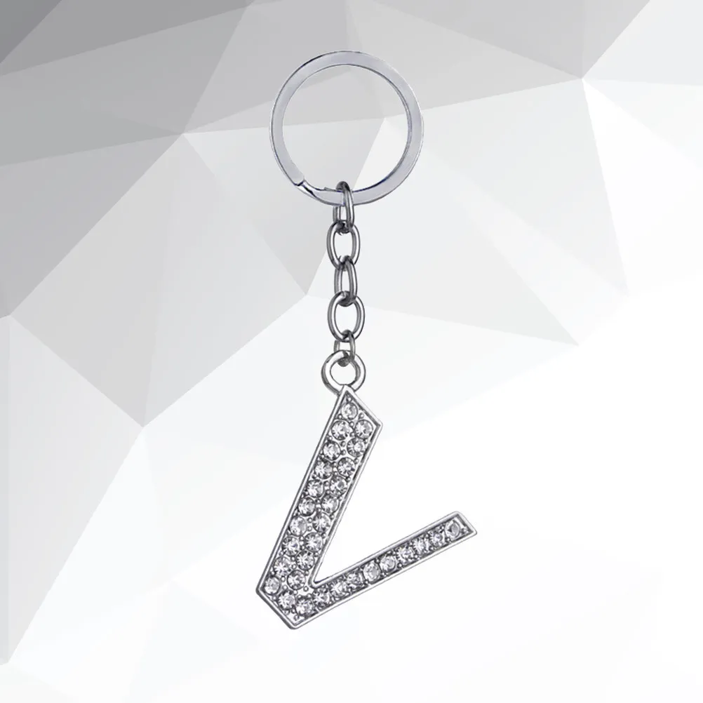 Stylish Metal Keychain Alphabet Letter V Simple Rhinestones Key Ring Bag Accessory Gift for Friends Key Chain Letter Keychain