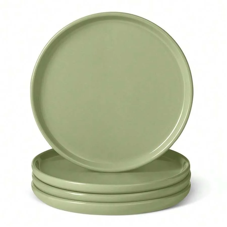 

Basics Glazed Stoneware Appetizer Plates, Ceramic 4-Piece Set, Microwave And Dishwasher-, 6.7 In., Olive