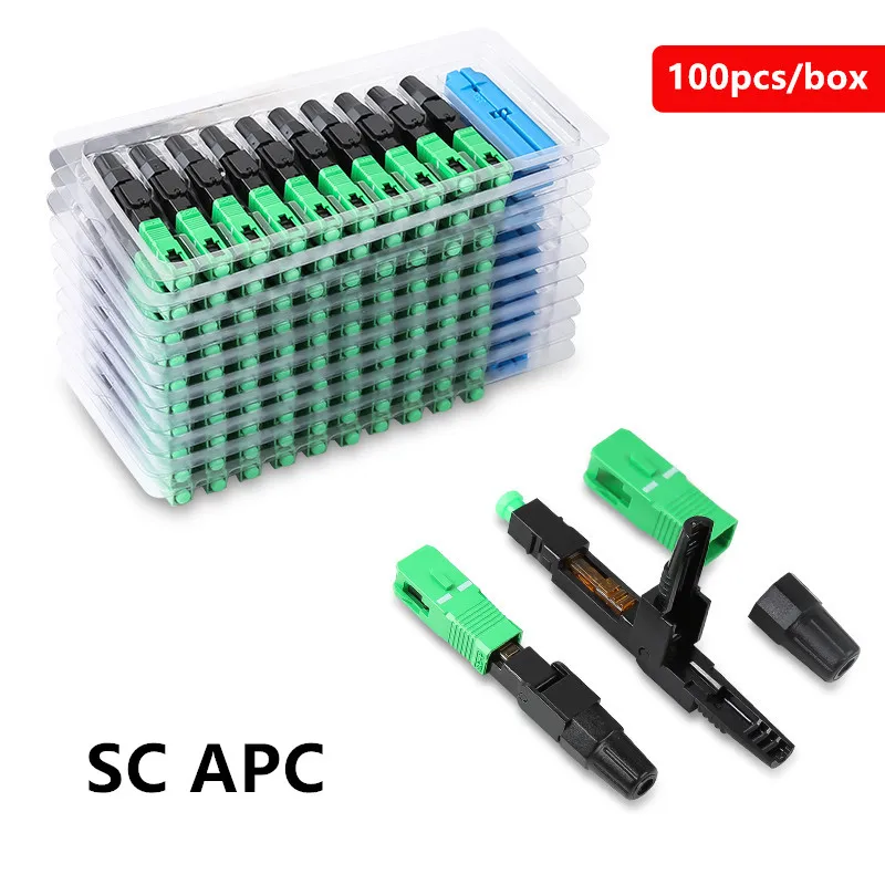 Embedded SC APC Fiber Optic Fast Connector, FTTH Single Mode Fiber Optic, Quick Connector Green Adapter, Field Assembly