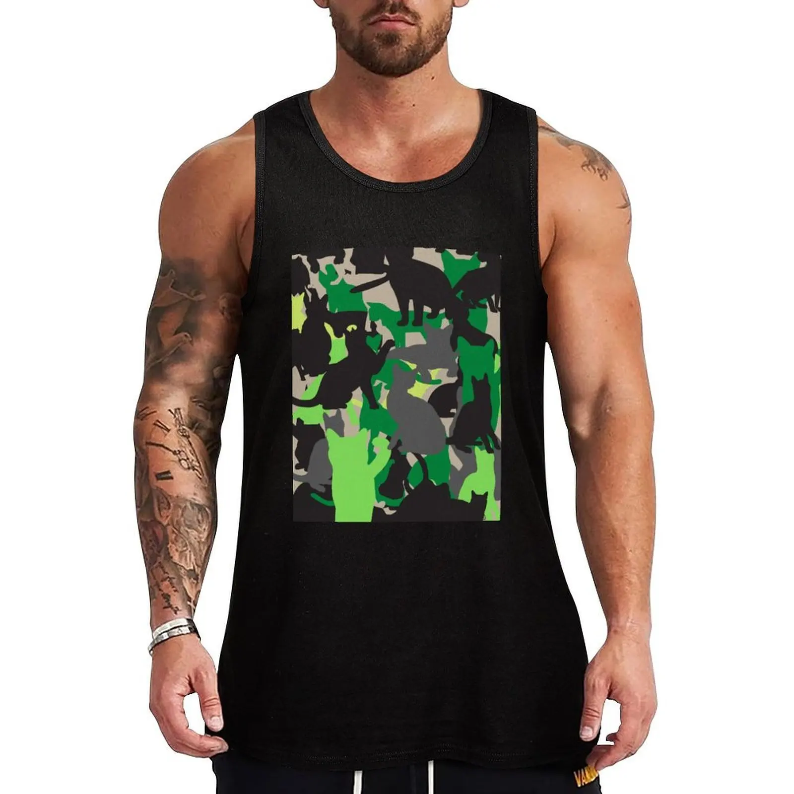 Purrrfect Camo Cat Tank Top Daily Loose Tank Top Casual Sleeveless Summer Wear