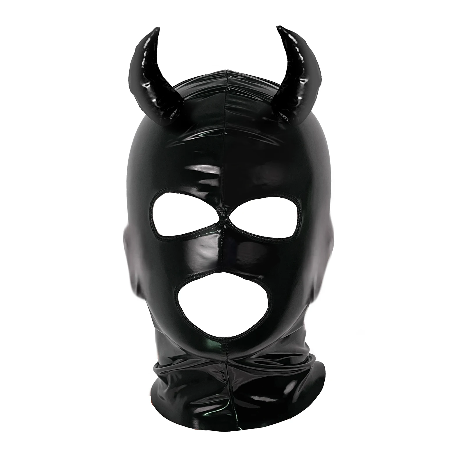Masque facial de Cosplay pour femmes et hommes, couvre-tête en Latex métallique en cuir PU, bouche ouverte et œil, Costume de jeu de rôle, Clubwear, couvre-chef du diable