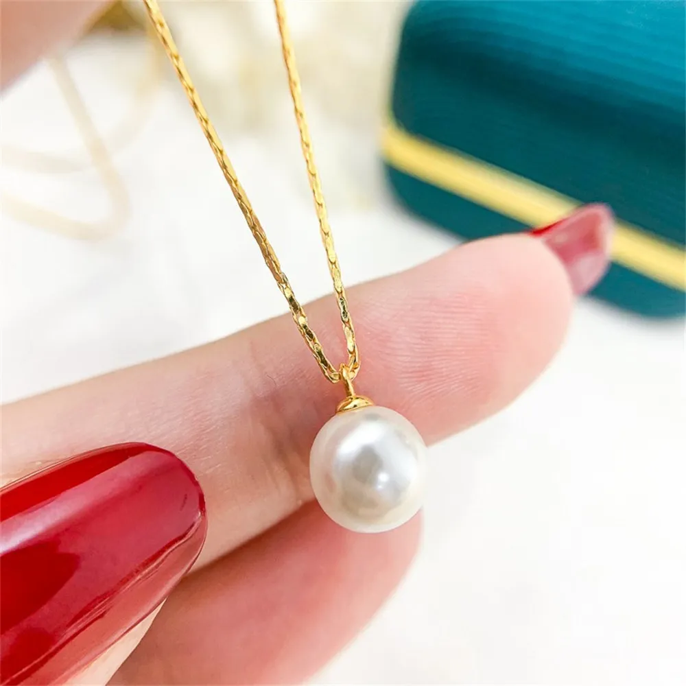 

DIY Pearl Accessories S925 Sterling Silver Set Chain Empty Tray Gold Silver Pendant with Silver Chain Fit 9-13mm Round L039