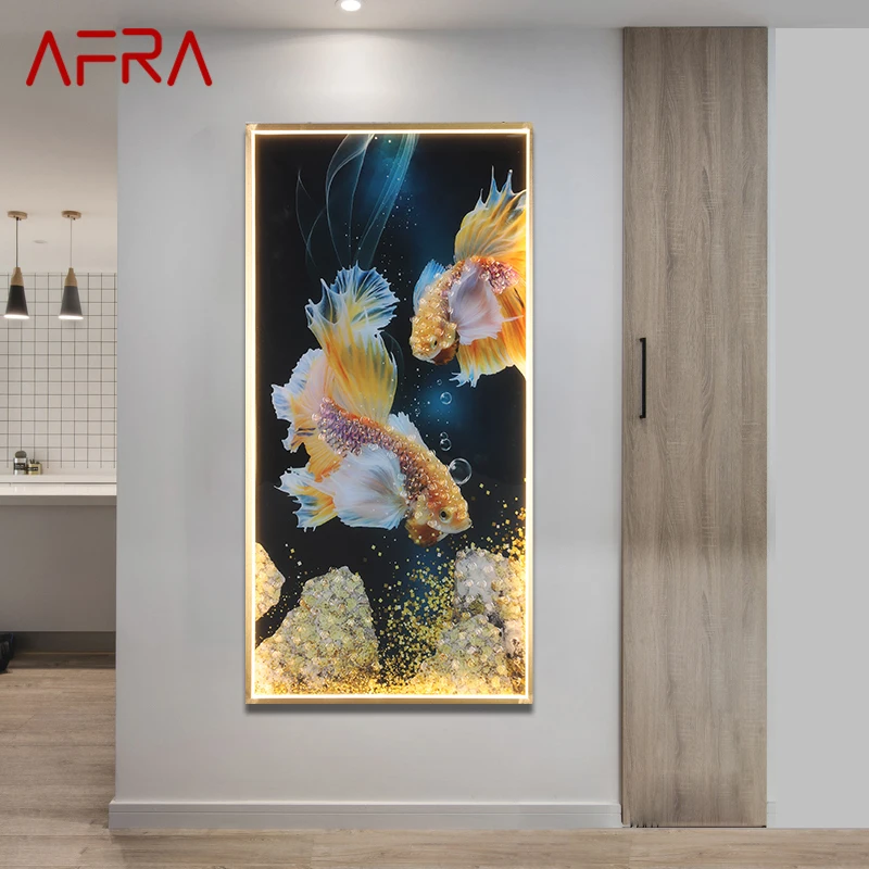 

AFRA Wall Lamp Contemporary Creative Gold Fish Figure LED Sconces Rectangle Mural Light For Home