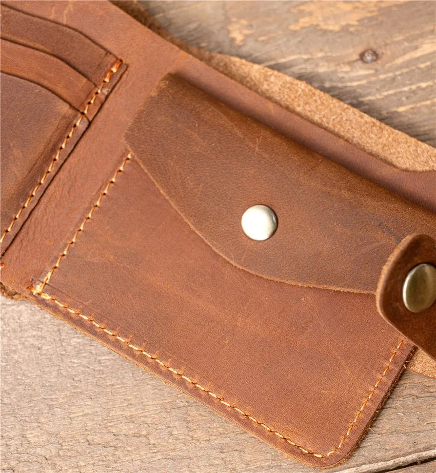 Men\'s Crazy Horse Leather Wallet Short Coin Pocket Man Vintage Genuine Leather Hasp Bi-fold Slim Wallets Male Card Holder Purse
