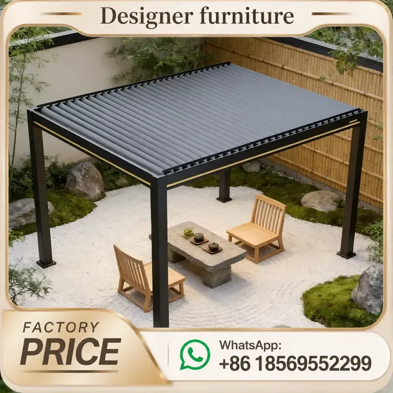 Bioclimatic Aluminum Pergola Adjustable Louvered Gazebo For Backyard Patio Outdoor All Weather Japanese Style Garden Shelter