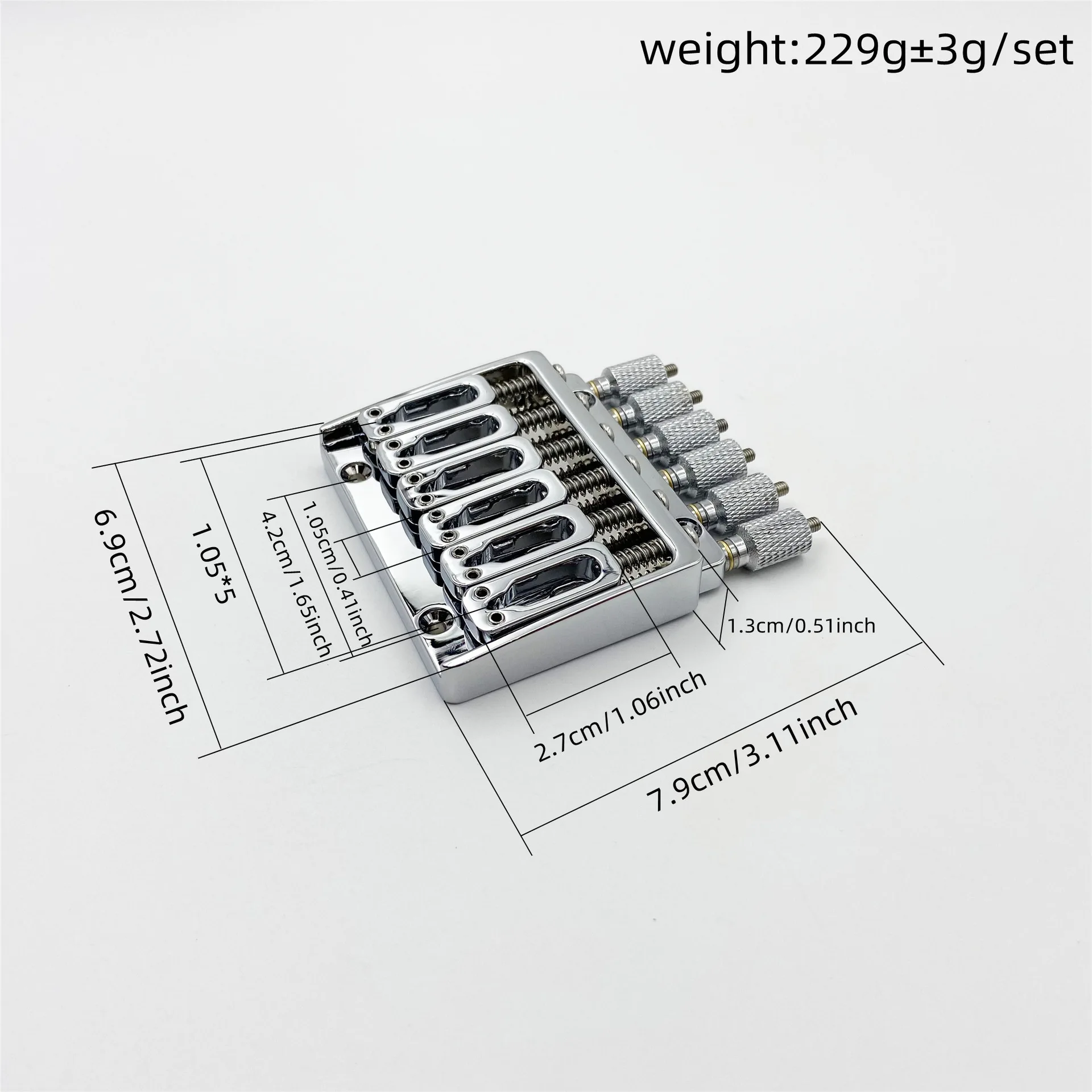 6-String Headless Guitar Fixed Bridge Zinc Alloy Tailpiece with Compensated Saddles for Headless Electric Guitar Replacement