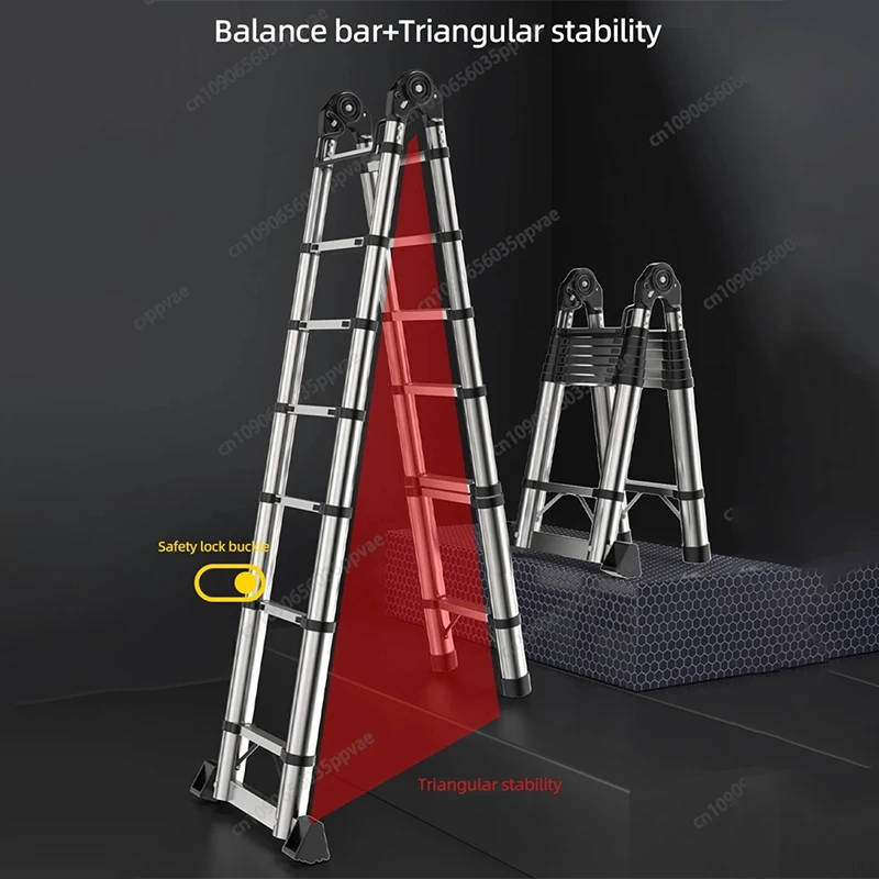 Portable Aluminum Telescopic Ladder Foldable Adjustable Height Design Multipurpose Ladder For Home Storage Cleaning Maintenance