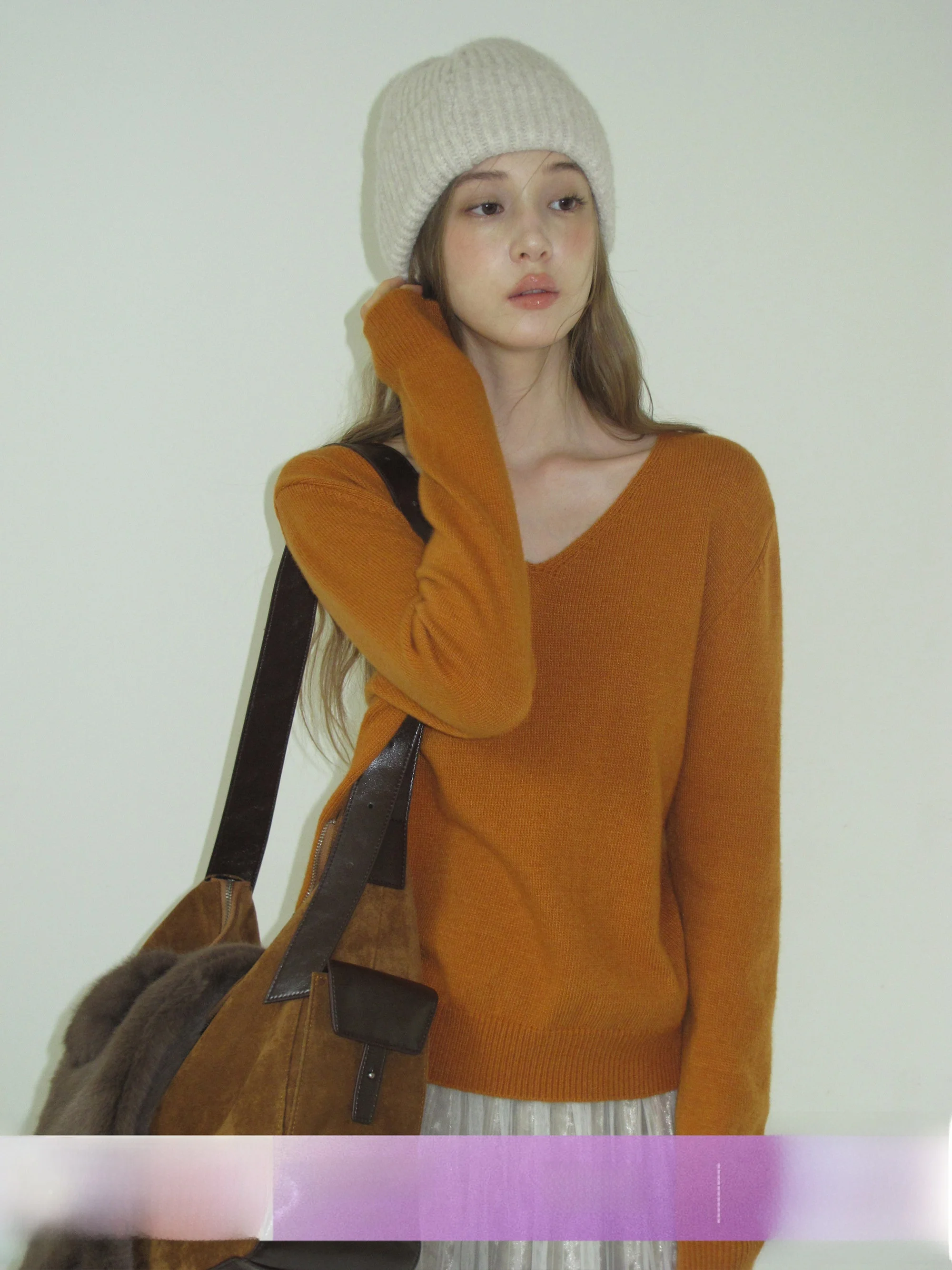 

Свободный повседневный женский свитер EGGKA с длинным рукавом и V-образным вырезом, комфортный вязаный топ для осенне-зимнего сезона