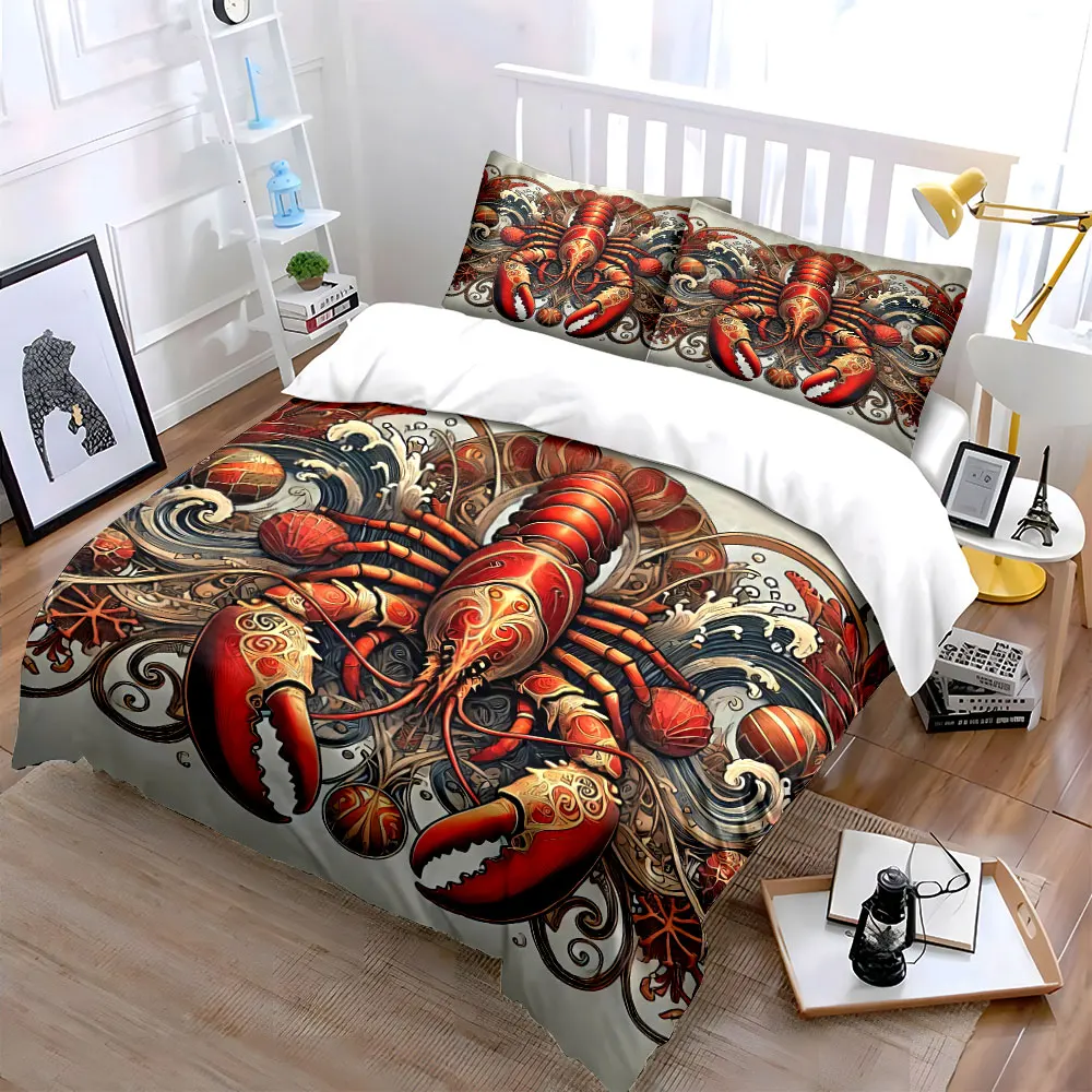 Lobster Decor Set for Nautical Themes Bedding Set with 1 Duvet Cover 2 Pillowcases Single Double King Queen, Gift