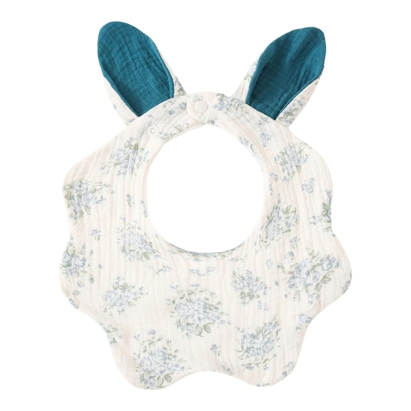 Baby Bib with Lovely Rabbit Ears and Hem Designing for Drooling Protections 0-2 Years Infant Cotton Burp Cloth W3JF