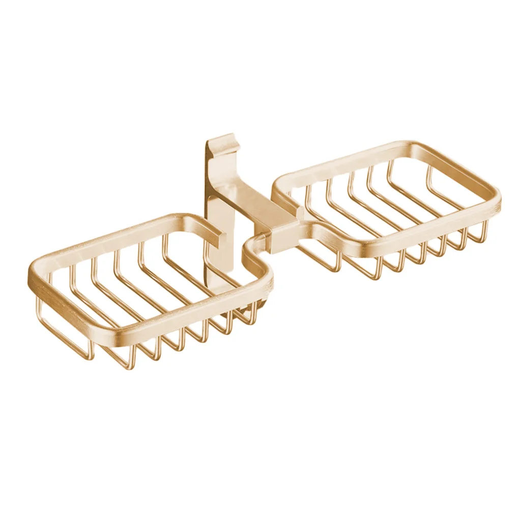 

Double Bathroom Soap Rack Aluminum Punch Free No Drill Wall-Mounted Shelf Holder Soap Box, Matte