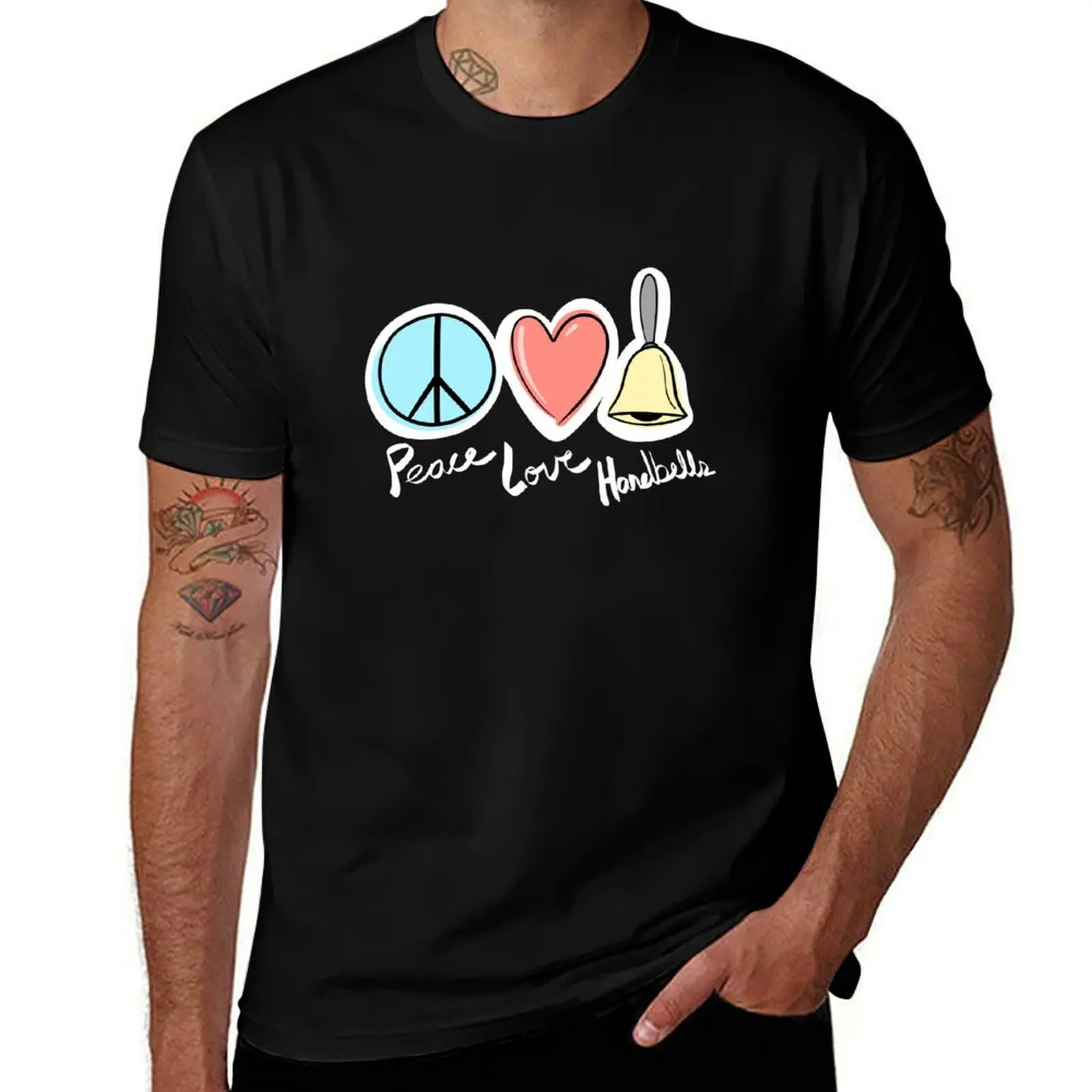 

Peace Love Handbells T-Shirt man t shirts for men casual t shirt man plain funny t shirts dark humor T-Shirt