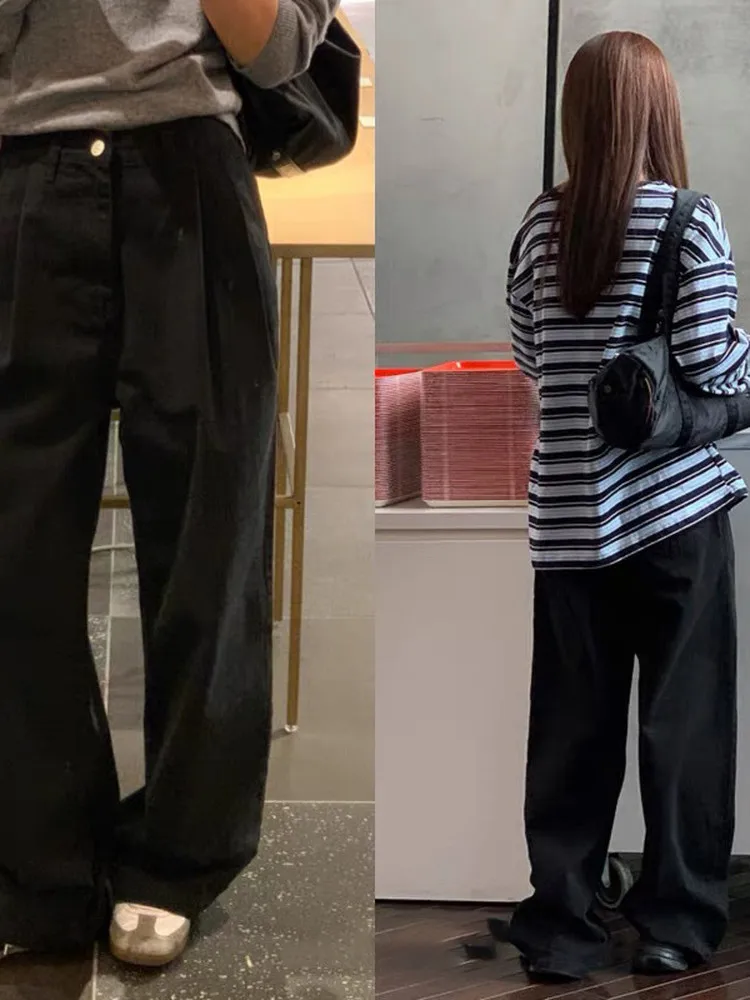 

Женские повседневные брюки с высокой талией, широкими и прямыми штанинами, свободного кроя, в пол, из хлопка, в стиле lazy style