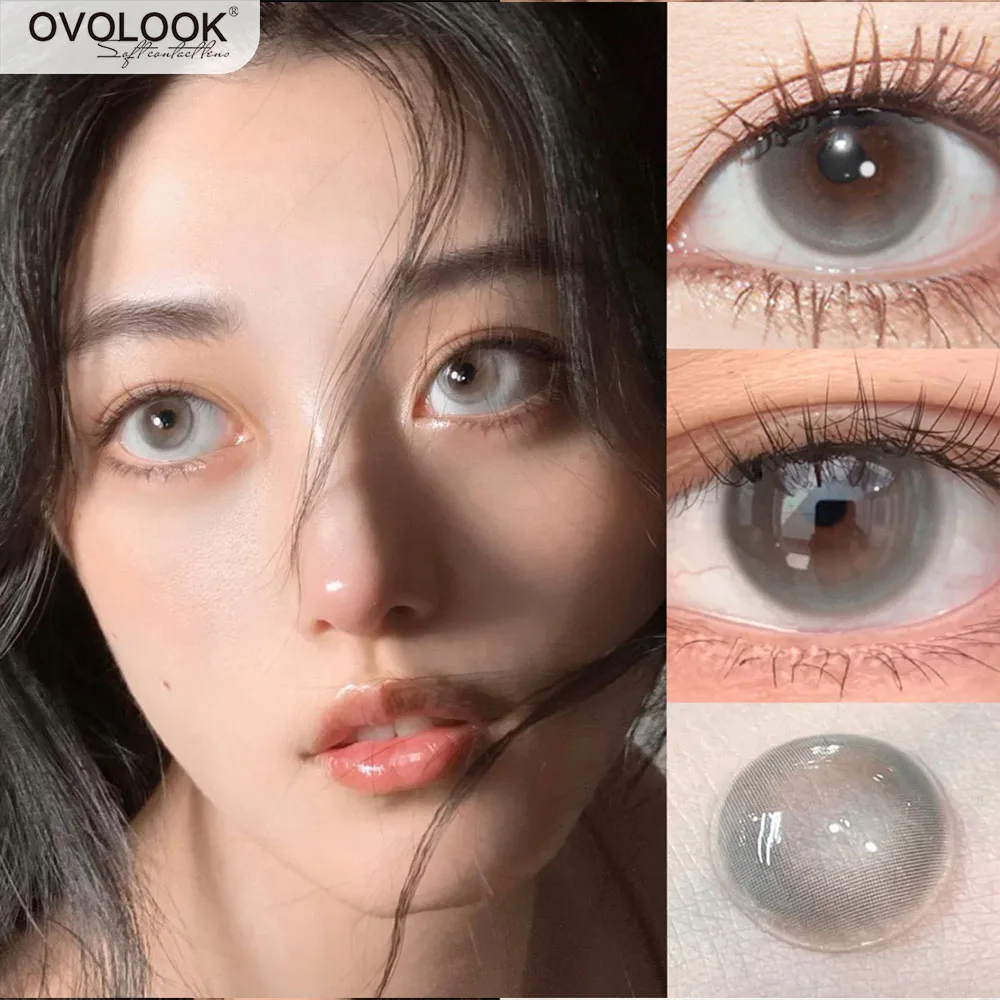 Image of OVOLOOK-1 Paar/2 Stück farbige Kontaktlinsen für Augen der Bubble-Serie, modische natürliche Pupillen-Schönheitslinsen, Augen-Myopie-Linsen, braune Linsen