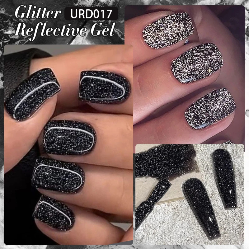 UR SUGAR 15ml paillettes réfléchissant noir vernis à ongles effet Flash brillant tremper UV Gel manucure coloré néon Nail Art vernis