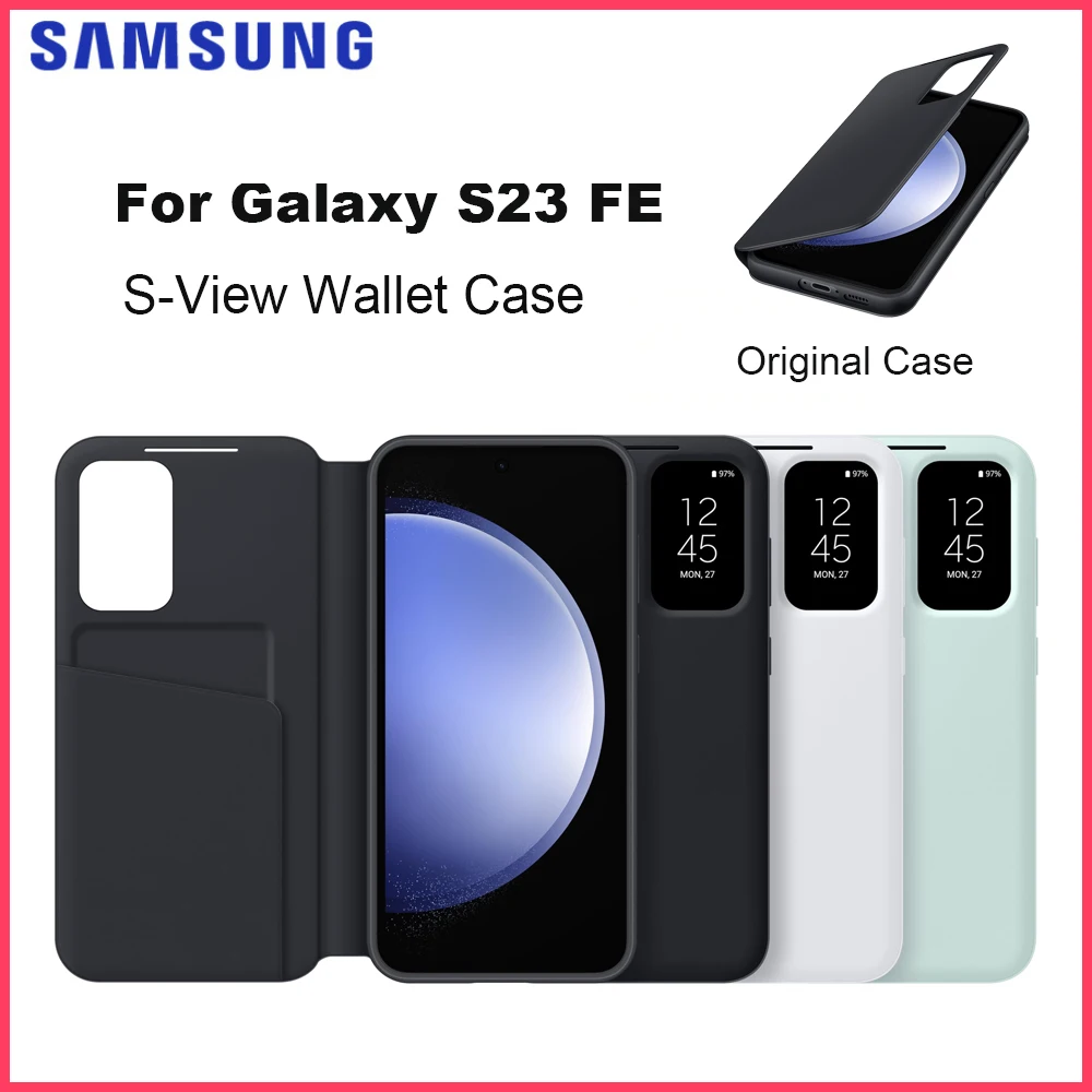 

Original Samsung Galaxy S23 FE S-View Wallet Phone Case Protective Case with Card Holder Slot Finger Tap Display Window EF-ZS711