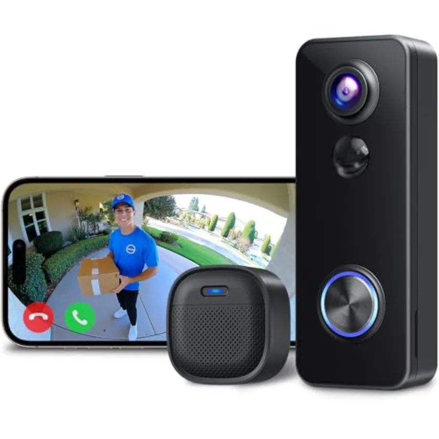 Battery Doorbell for Home Security: ABS Plastic, Matte Black
