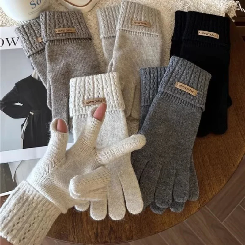 

Вязаные перчатки Camere для женщин с цветной этикеткой, термозащитные, зимние, сенсорные, для защиты пальцев, теплые