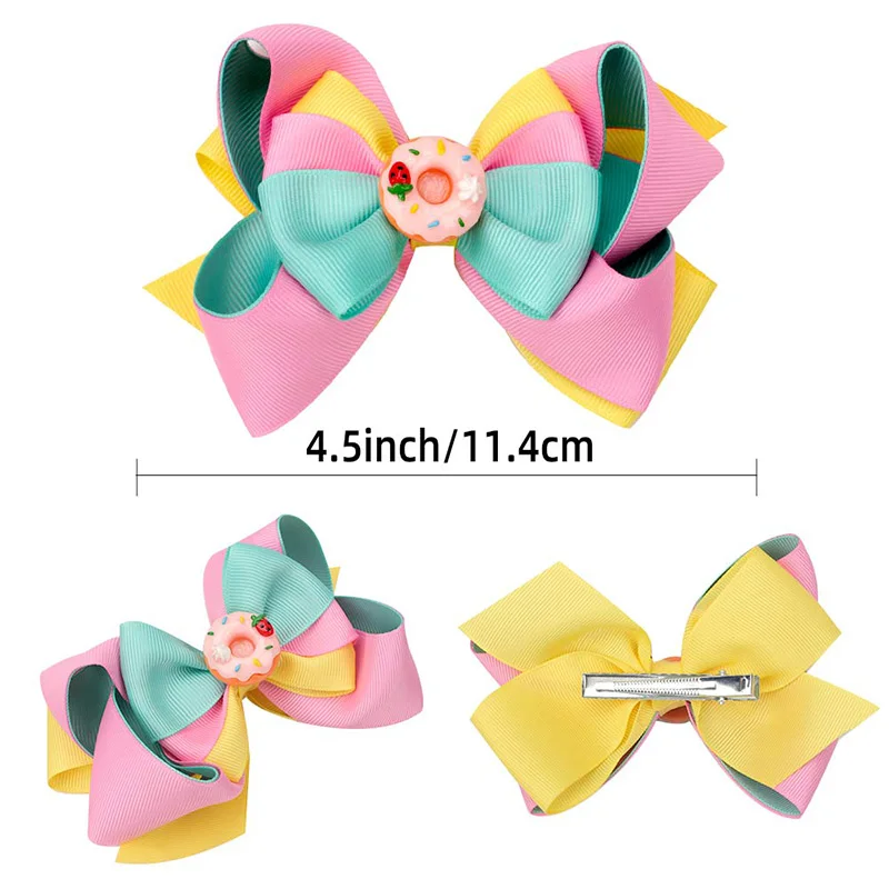 Sweet Doughnut Hair Bows With Clips Ribbon Colorful Hairpin Barrettes 3 Layer Bow Hair Clip Headwear Kids Apparel Accessories