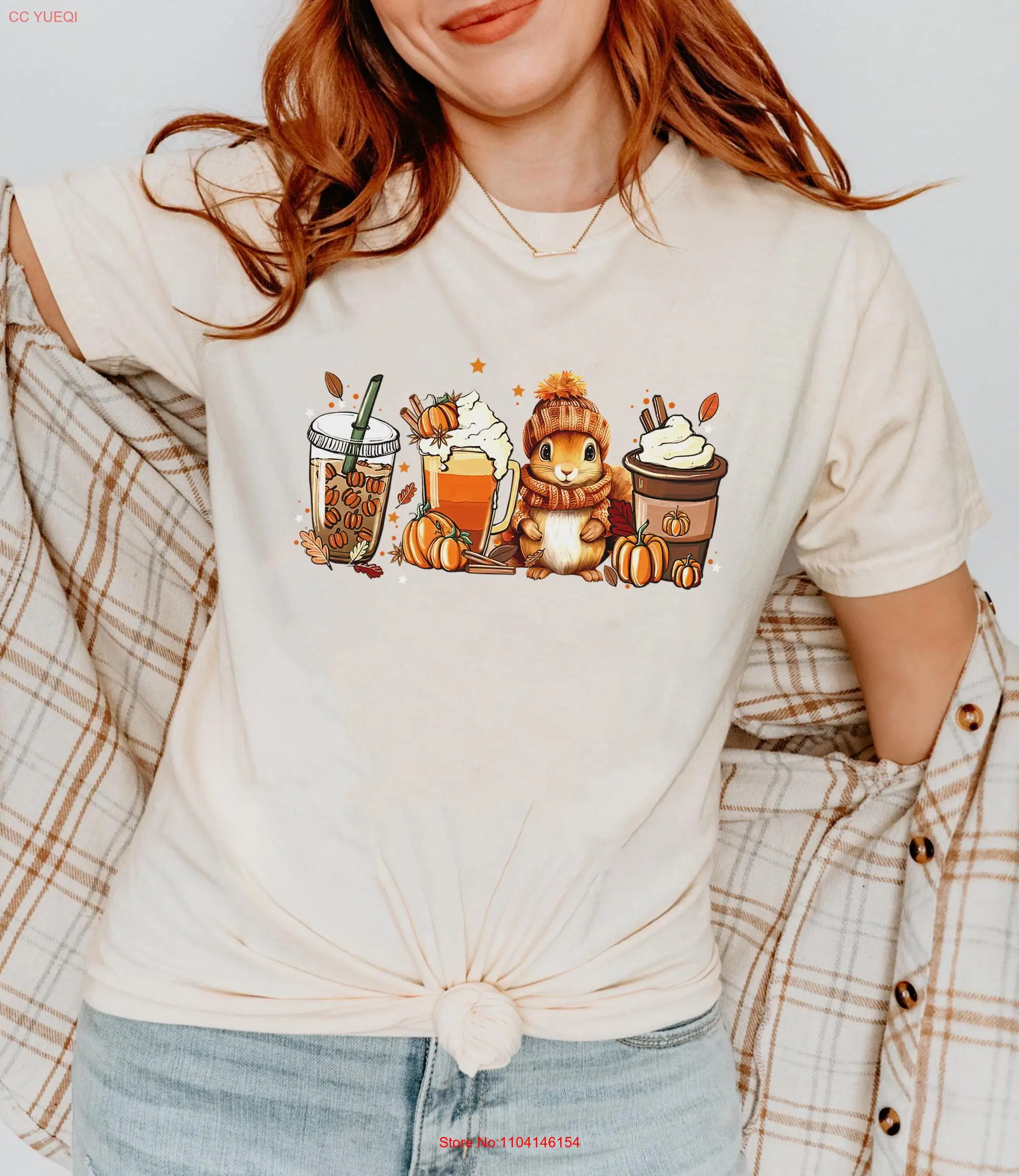 Fall Coffee T Shirt Thanksgiving SweaT Cute Chipmunk Pumpkin Season Spice Latte long or short sleeves