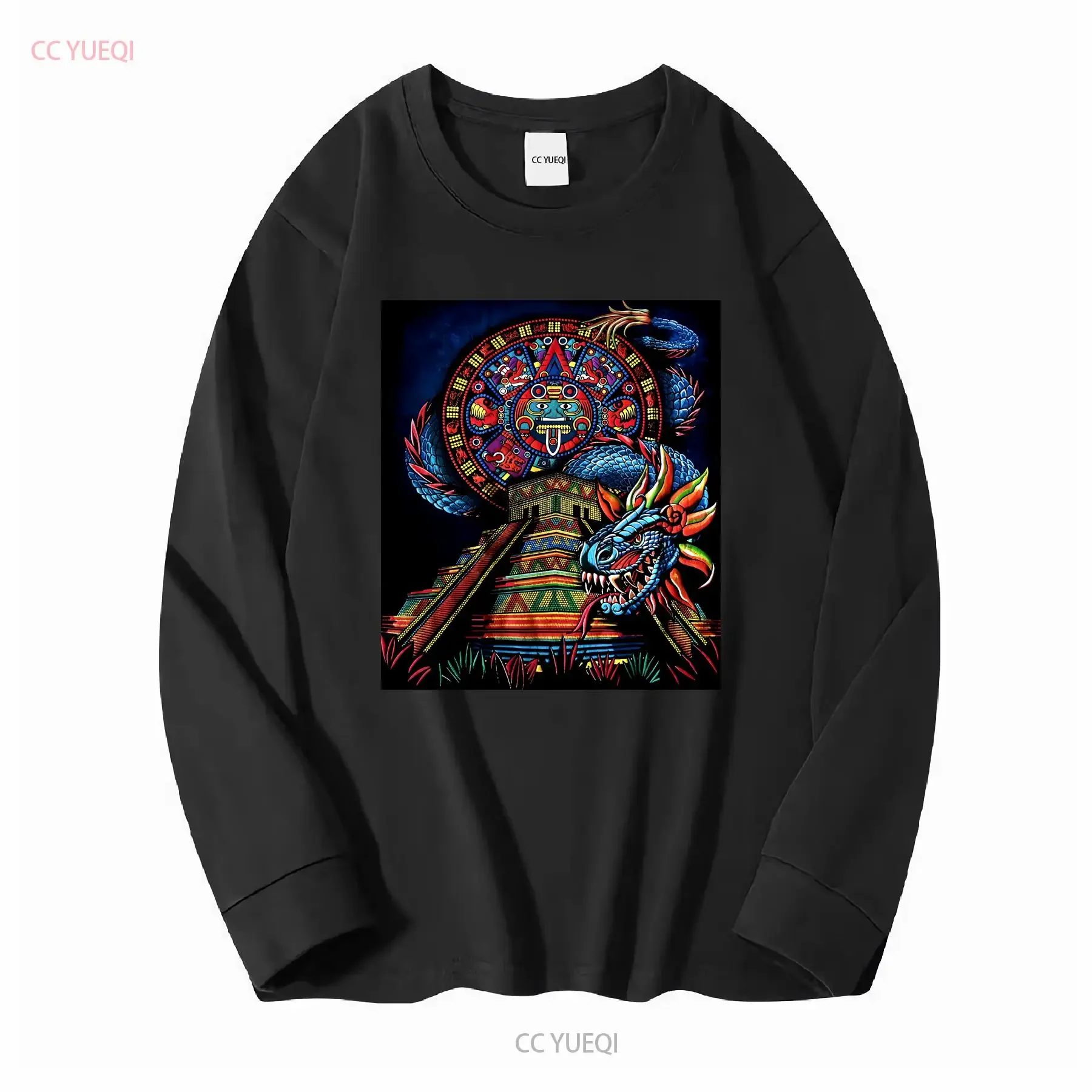 Men's Aztec Calendar Serpent T Shirt Vibrant Tribal Design vintage Washed fashion Stylish Breathable Versatile Soft homme