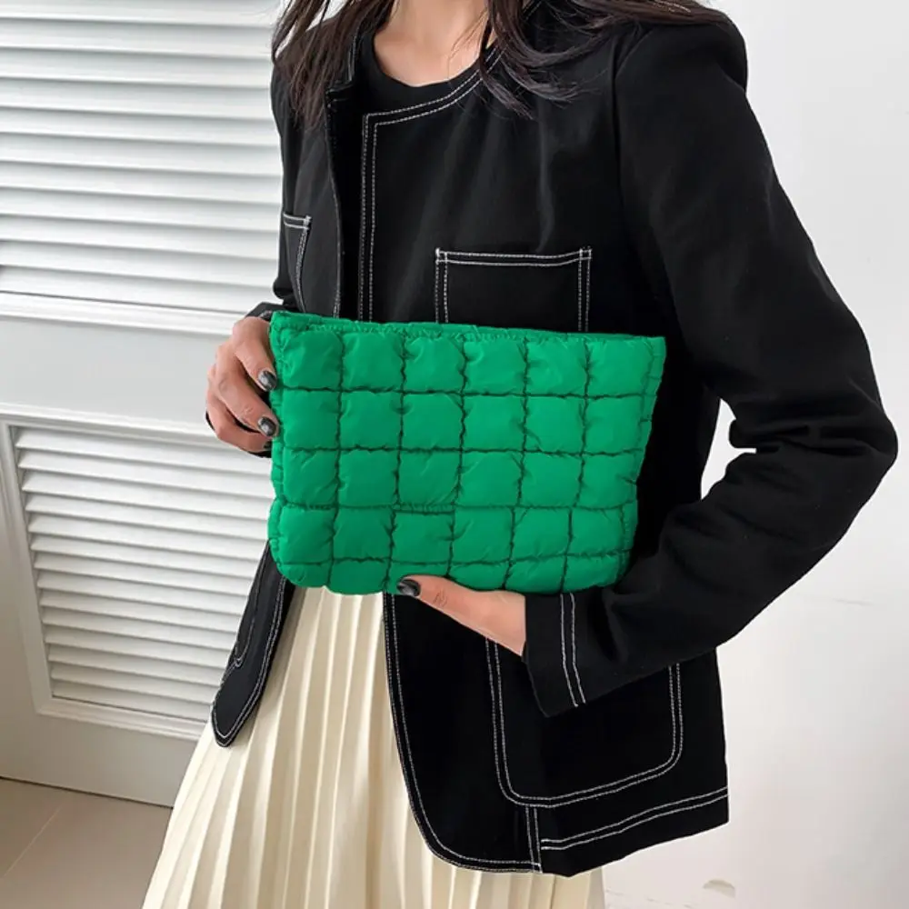 

Simple Puffy Quilted Padded Makeup Bag Zipper Storage Bag Cotton Clutch Bag Solid Color Handbag Cosmetic Bag Outdoor