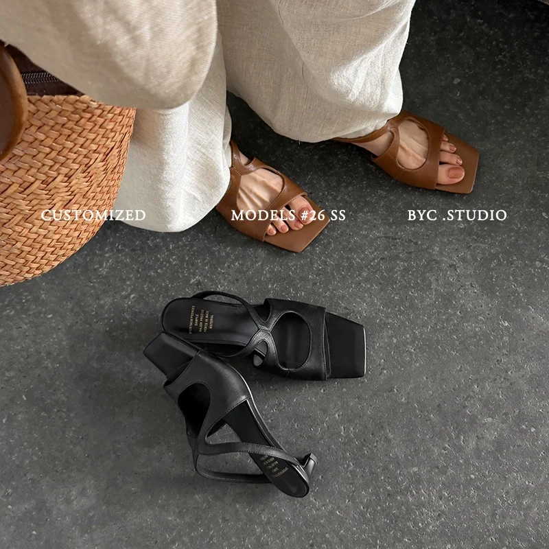 Nouvelles sandales d'été 2026 pour femmes en cuir naturel, grandes tailles 22-25,5 cm, mules croisées en cuir de vachette et peau de mouton, pantoufles tendance pour femmes