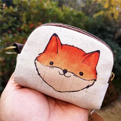 Cute Animal Canvas Coin Purse Short Shell Wallet Women Key Card Bag Kids Cartoon Lionmouse Fox Bear Dinosaur Small Change Purses