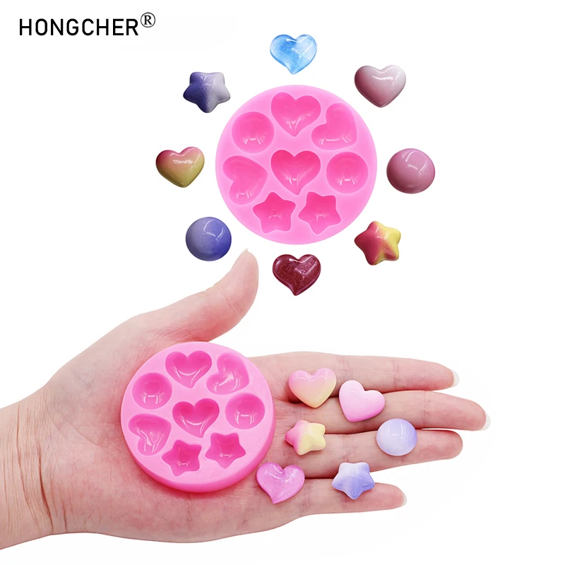 Mini-Herzförmige, Fünfzackige Stern- und Halbkugel-Silikonformen für DIY-Harzschmuck und Schokoladenformen