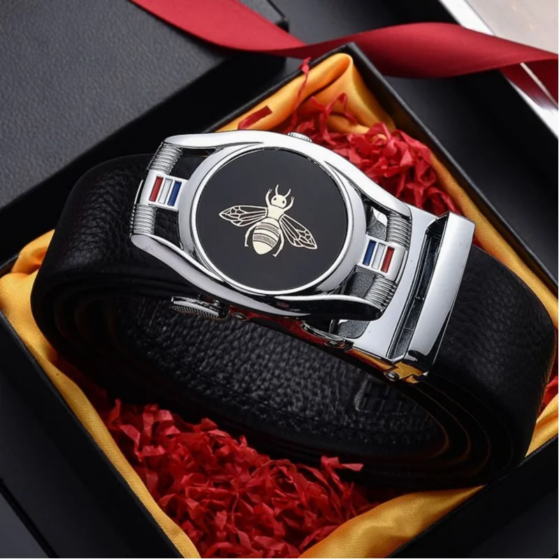

Men's business style trendy and versatile belt, fashionable and bee buckle formal belt, slim young men's college style