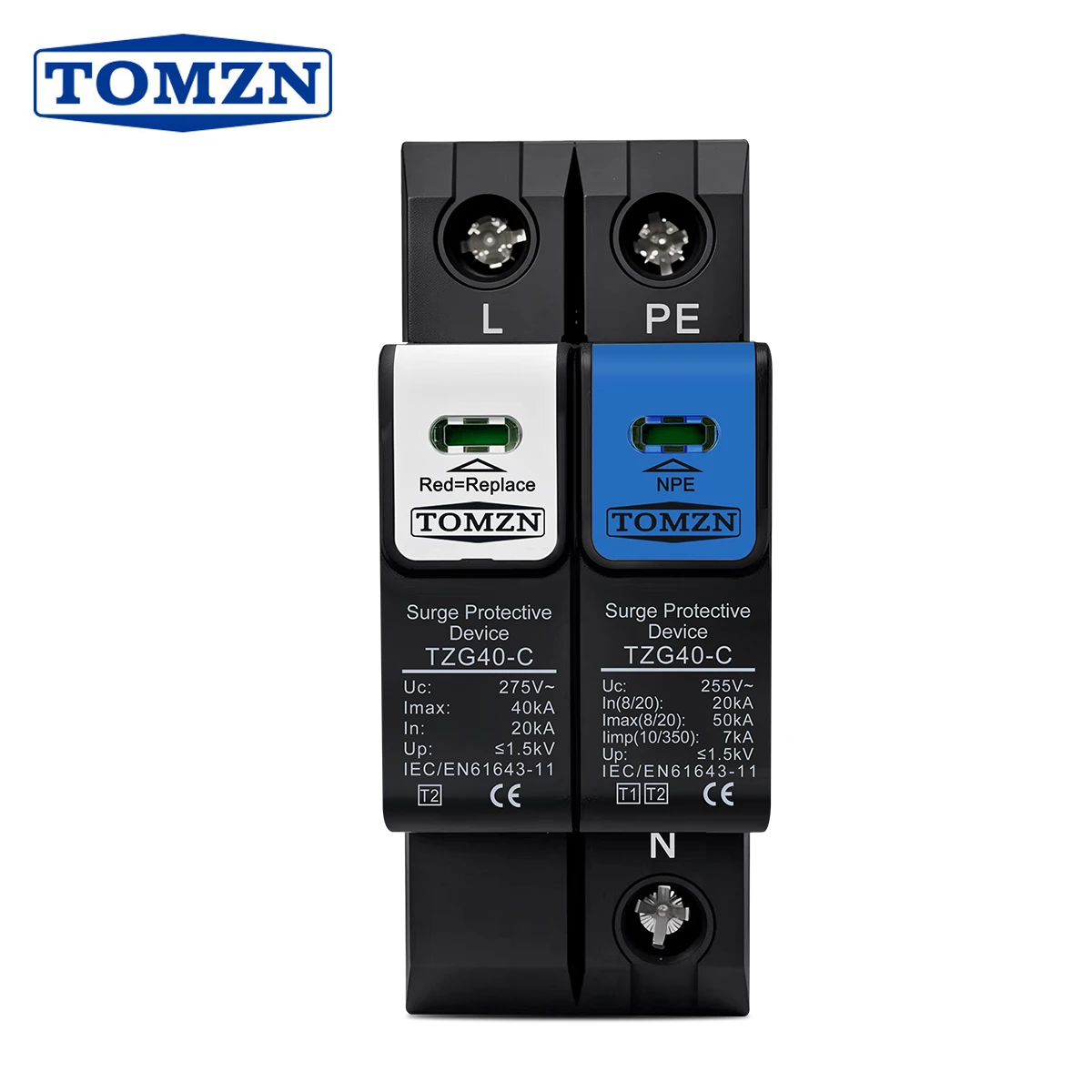 

AC 1P+NPE Shield-Type Surge Protective Device SPD Disrharge Tube 275V 385V Differential Mode Protect Lightning Protector T1 T2