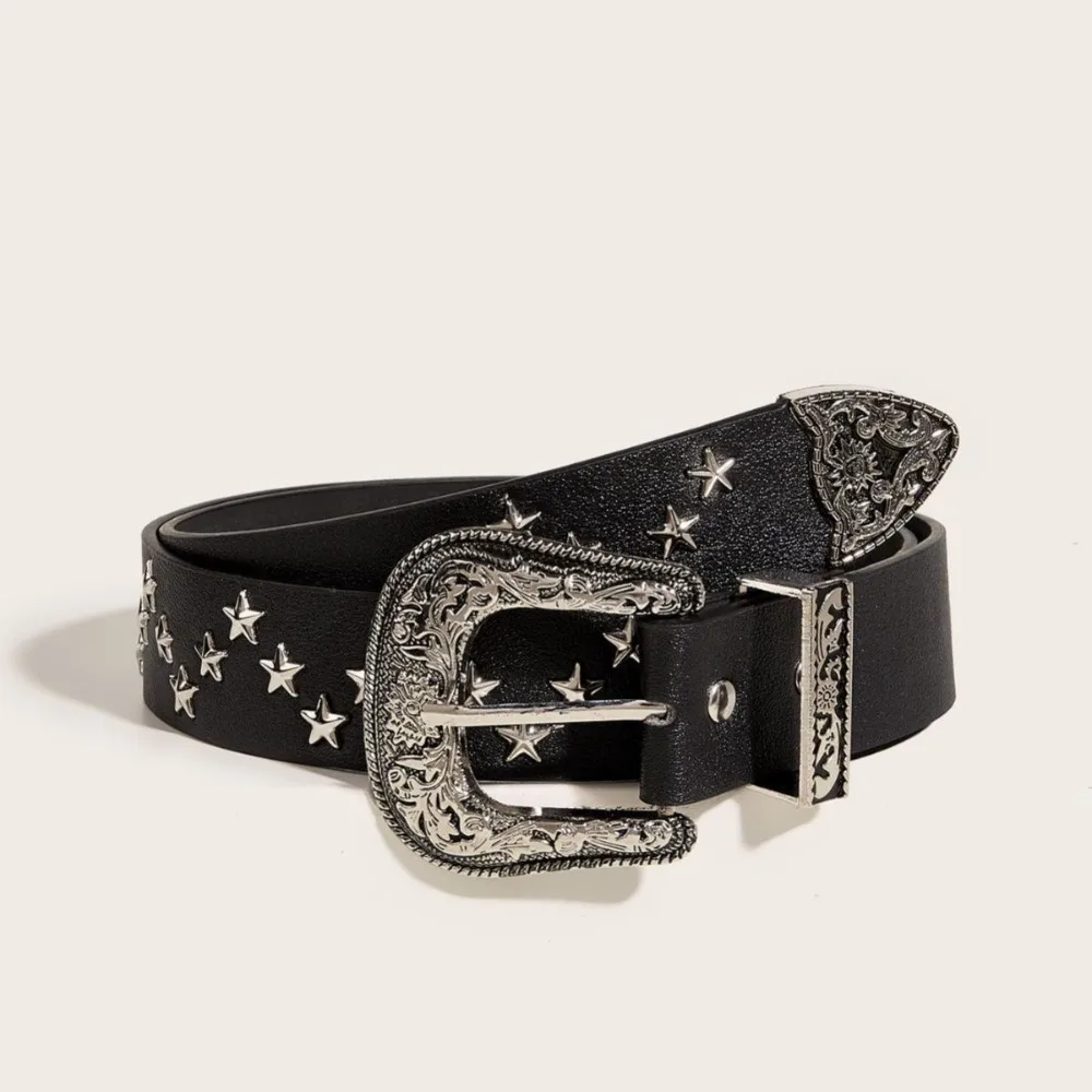 Punk Star Rivet Waist Belt Retro Jeans Decor Y2K Wide Belt Trouser Decoration American Style PU Leather Waistbands Ornament