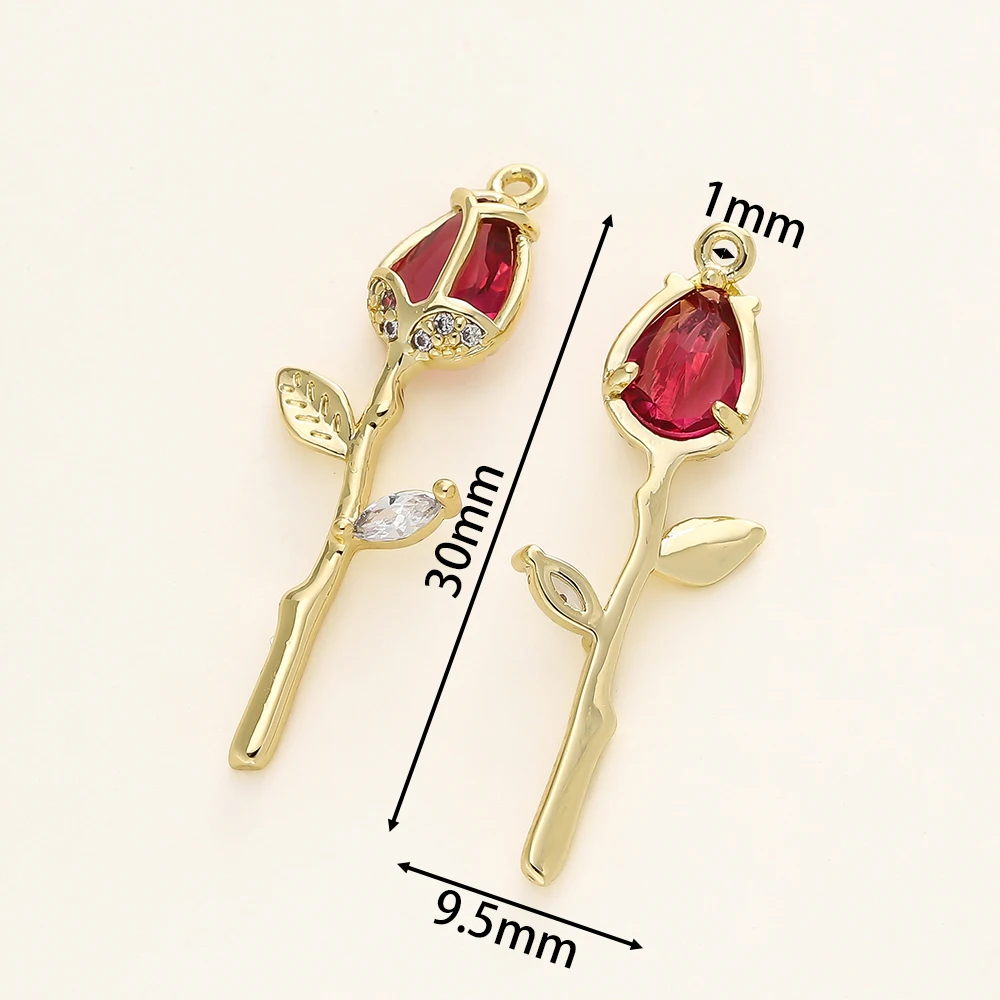2/4Pcs 14/18K Gold Color Plated Flowers Charms Pendants with Zircon for Necklace Earrings Jewelry Making Supplies Accessories