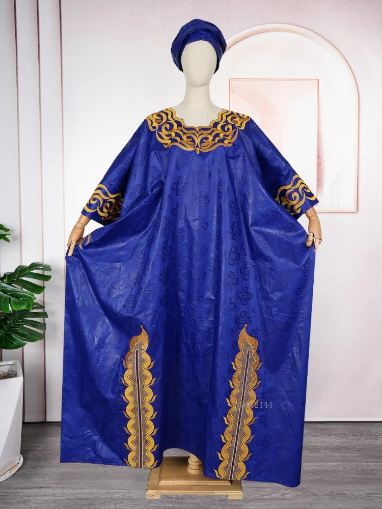 

African Dresses For Woman Bazin Riche Embroidery Design Long Dress