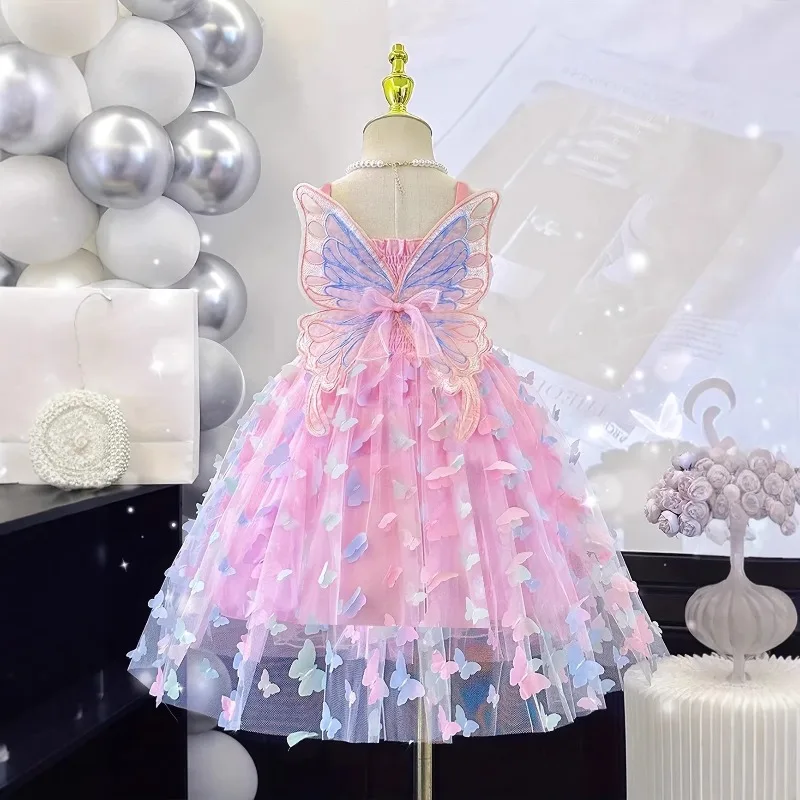 

Girls Princess Dress with Wings Butterfly Dress 2026 New Summer Dream Elf Girls Birthday Dress 2-8T