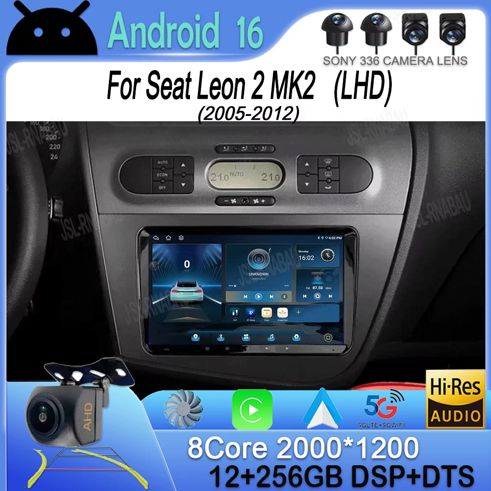 

Car Radio Android 16 Navigation GPS Carplay For Seat Leon 2 MK2 2005-2012 Multimedia Video Player Stereo DSP 360 Camera Wifi 4G