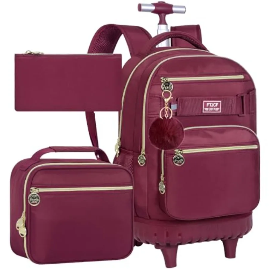 

3Pcs Rolling Backpack for Girls Women 19 Inche Adults Roller Backpacks with Wheels School Wheeled Bookbag with Lunch Box Wind R