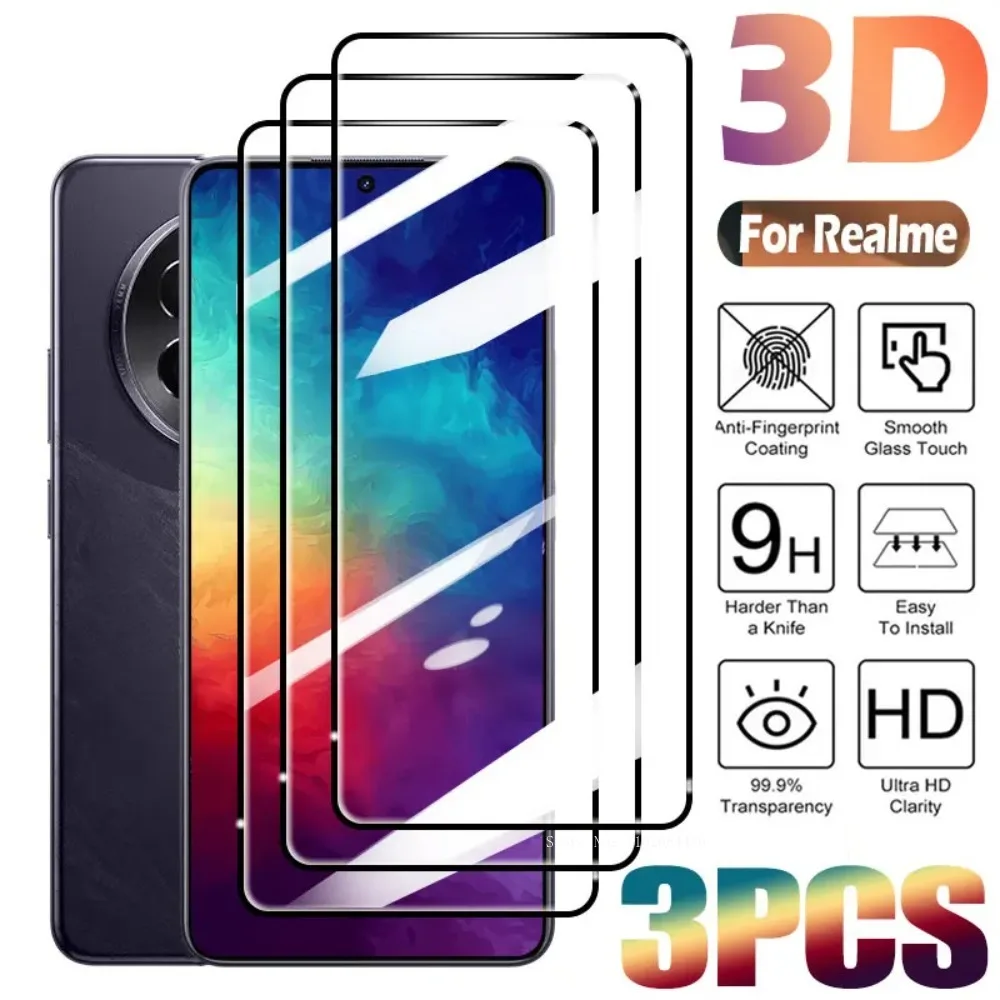 3Pcs Full Cover Screen Protector for Realme GT 2 3 5 6 Neo Tempered Glass OPPO Realme X2 Pro X3 X7 Max 5G X50 Transparent Film