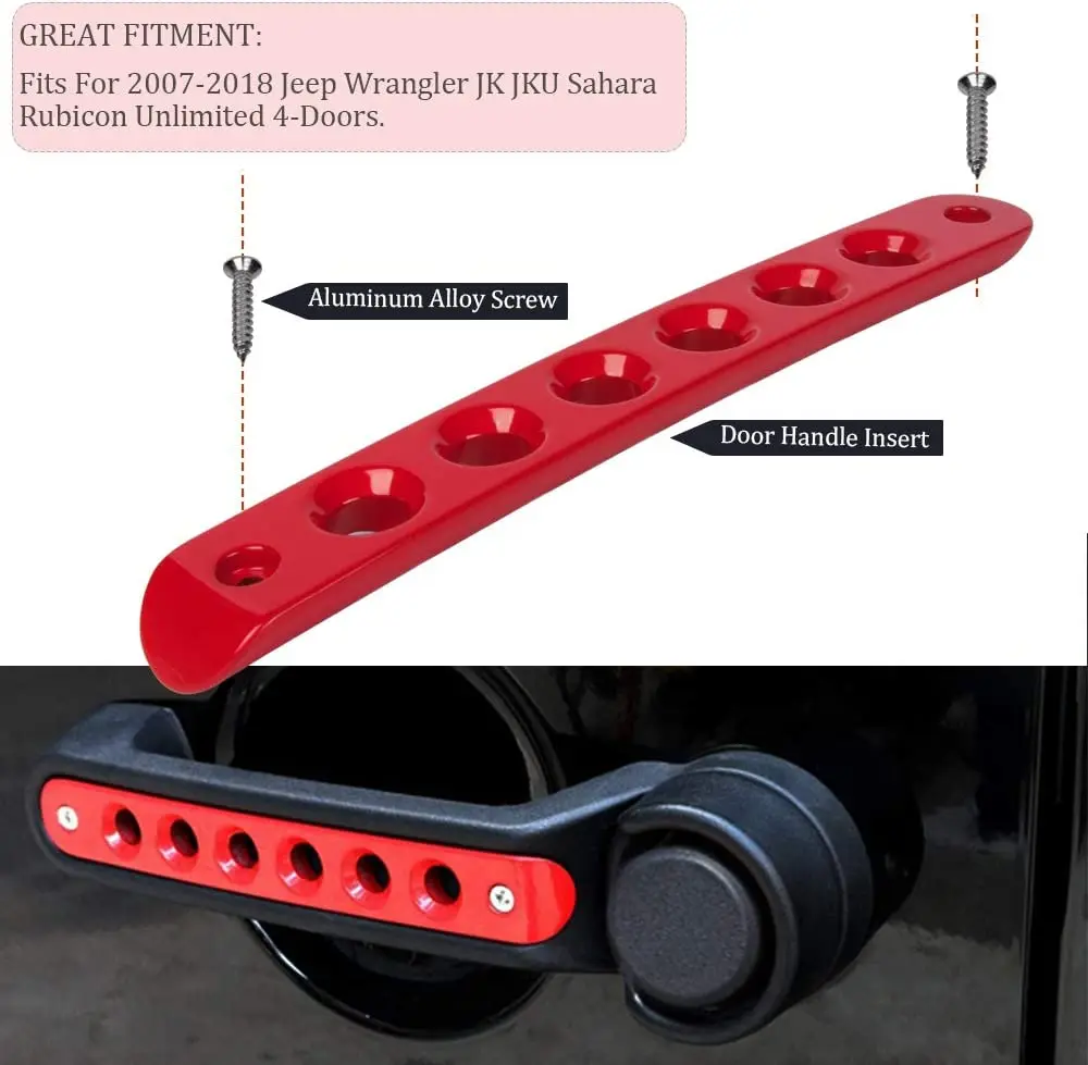 Front Door & Back Door Aluminum Grab Handle Cover for 2007-2018 Jeep Wrangler JK & Unlimited 4 Door 5pcs/Set (Red)