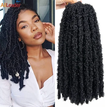 Kelebek Locs tığ saç 1-5 Packs 12 18 24 30 inç önceden ilmekli Dreadlock tığ saç kabarık sentetik sahte Locs tığ saç