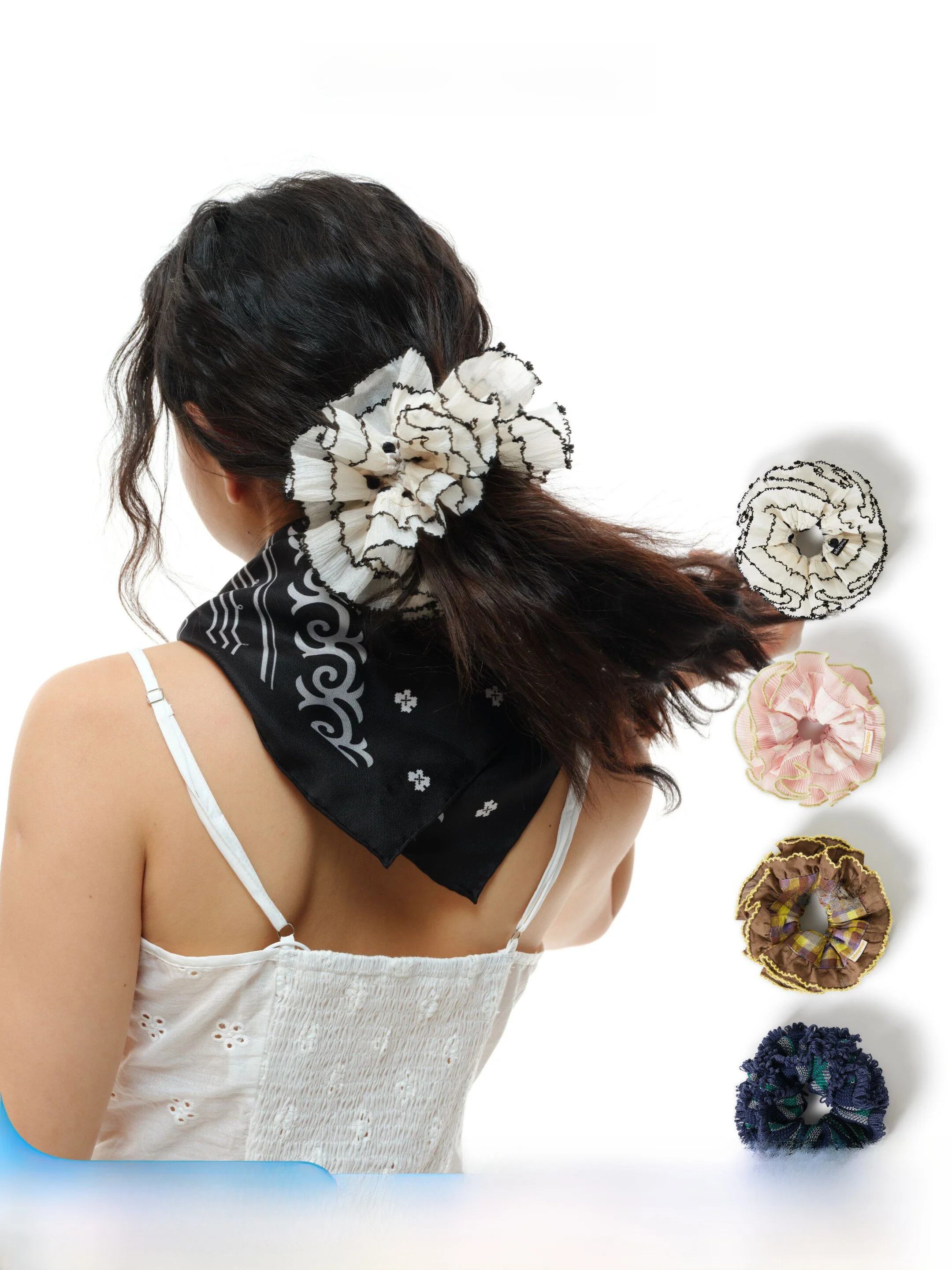 shangsen-heavy-embellished-hair-ties-beach-accessory-high-quality-pleated-double-layer-hair-bands-original-design-versatile-use