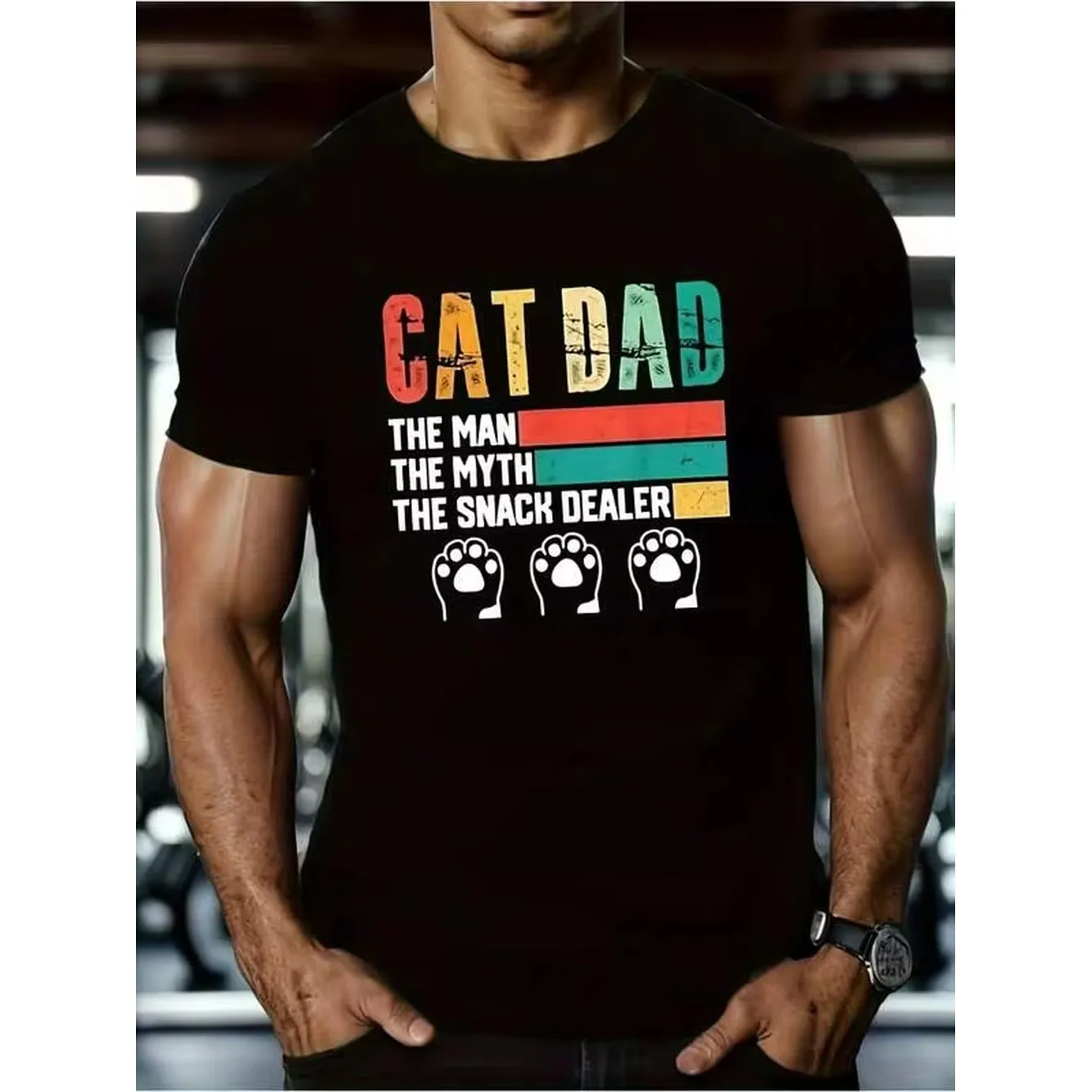 1pc Men'S Funny For Cat Dad Graphic T-Shirt | Retro 