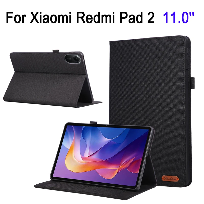 For Xiaomi Redmi Pad 2 11-inch 2025 Fabric Texture Tablet Cover, PU Leather Shockproof Protective Shell Flip Holder Tablet Case