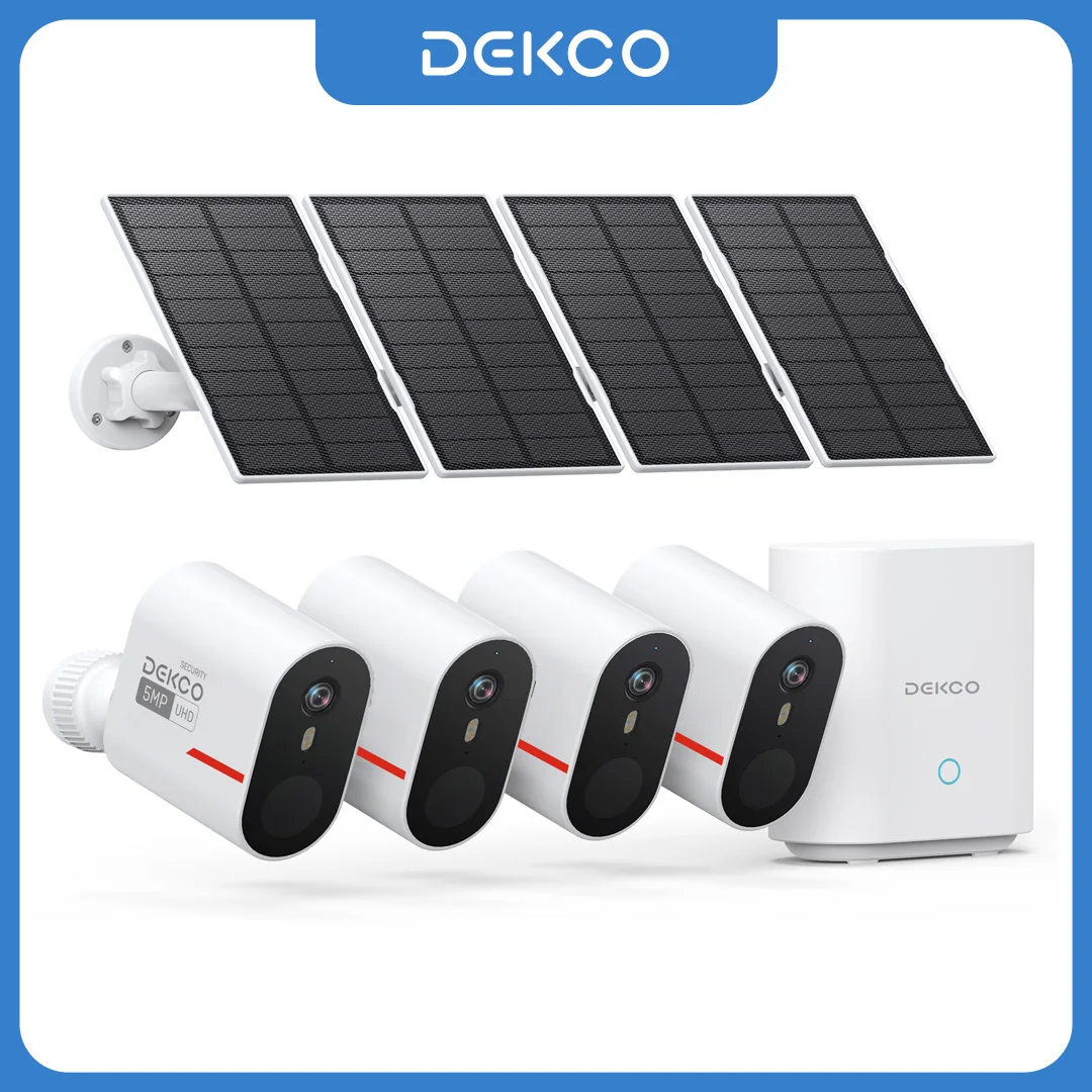 Dekco 5MP Solar Camera System Wireless 4 Cam Kit Outdoor WiFi Security Solar Camera Set Color Night Vision 2-Way Talk CCTV Cam